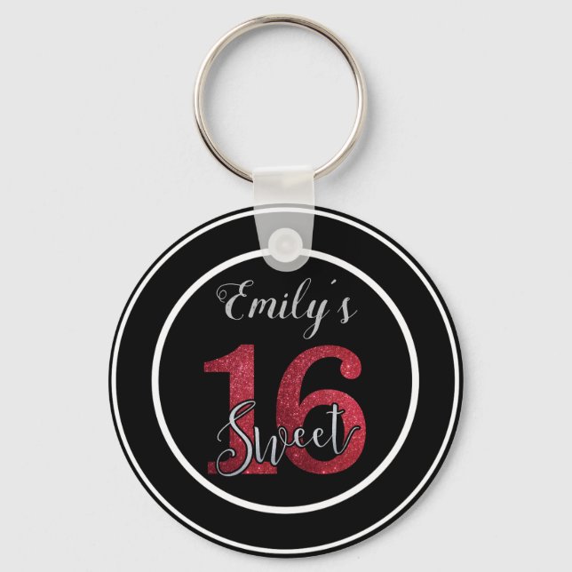 Red Glitter Numbers Key Ring (Front)