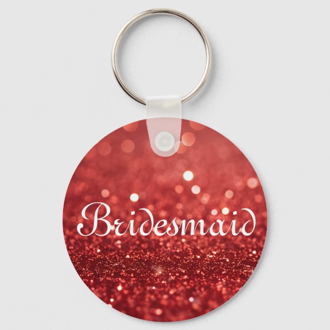 Red Glitter Personalised Bridesmaid Keychain (Front)