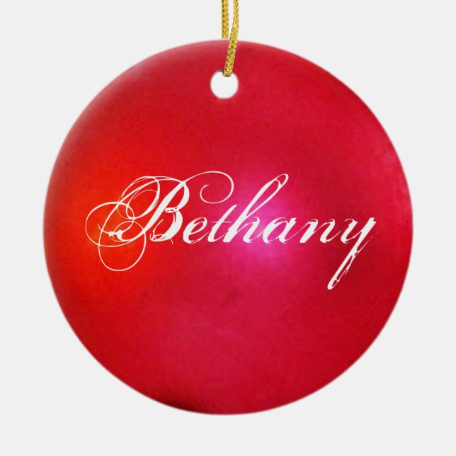 Red Glitter Personalised Holiday  Ceramic Ornament (Front)