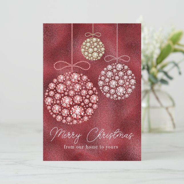 Red Glitter Photo Christmas Ornament Elegant  Holiday Card (Standing Front)