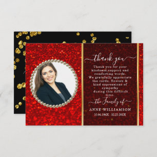 Red Glitter Photo Funeral Thank You Card