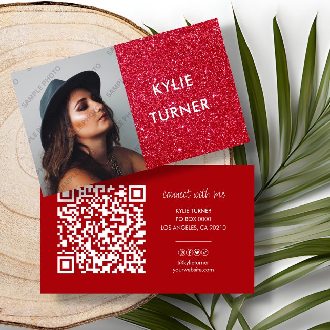 Red Glitter | Photo | Social Media | QR Code   Business Card (Creator Uploaded)