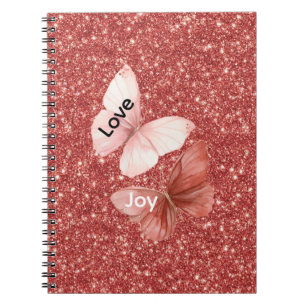 Red Glitter Pink Love Joy Butterflies Notebook
