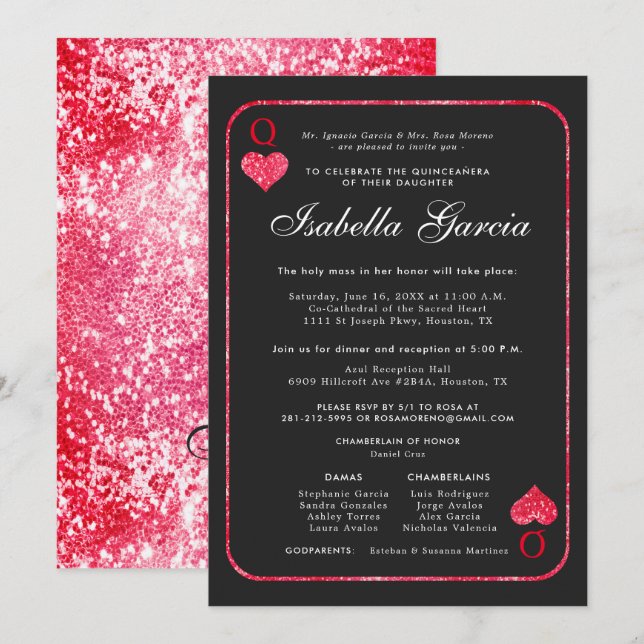 Red Glitter Playing Card | Las Vegas Quinceañera (Front/Back)