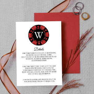 Red Glitter Poker Chip Casino Wedding Detail Enclosure Card