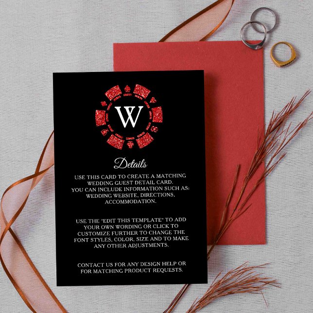 Red Glitter Poker Chip Casino Wedding Detail Enclosure Card (Creator Uploaded)