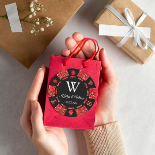 Red Glitter Poker Chip Casino Wedding Party Favour Classic Round Sticker