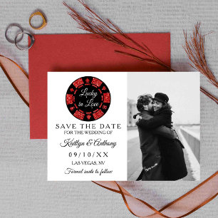 Red Glitter Poker Chip Casino Wedding Photo Save The Date