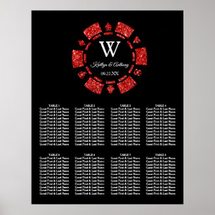 Red Glitter Poker Chip Casino Wedding Poster