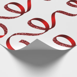 Red Glitter Ribbon Christmas Xmas Holiday Wrapping Paper
