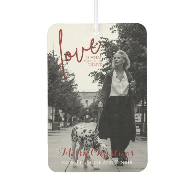 Red Glitter Script Elegant Photo Christmas Car Air Freshener (Front)