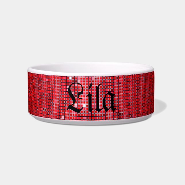 Red Glitter Sequin Disco Glitz Pet Food Bowl (Front)