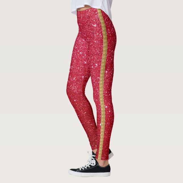 red glitter side stripe women's ultimate stretch leggings (Left)