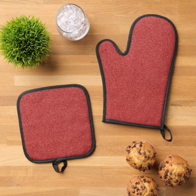 Red Glitter, Sparkle, Glitter Background Oven Mitt & Pot Holder Set (Top Down)