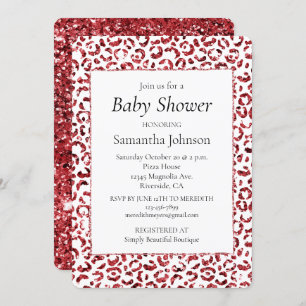 Red Glitter Sparkle Leopard Print Invitation
