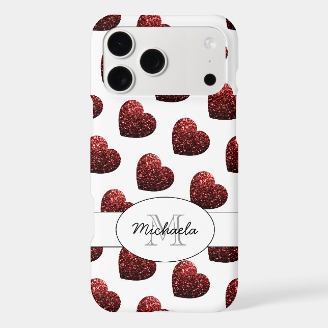 Red Glitter sparkles Hearts pattern white Monogram (Back)