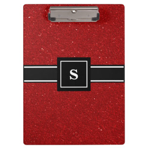 Red glitter sparkles Monogram Clipboard