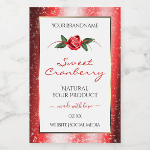 Red Glitter Stars White Product Labels Rose Flower