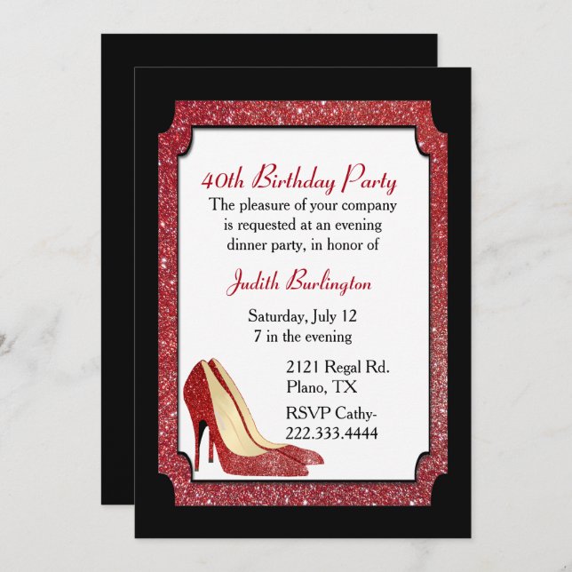 Red Glitter Stilettos Birthday Invitation (Front/Back)