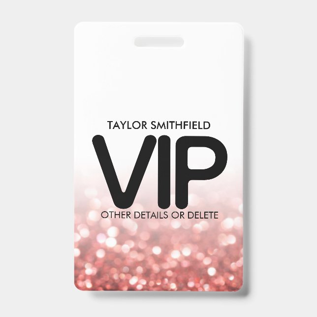 Red Glitter trendy modern VIP lanyard badge custom ID Badge (Front)