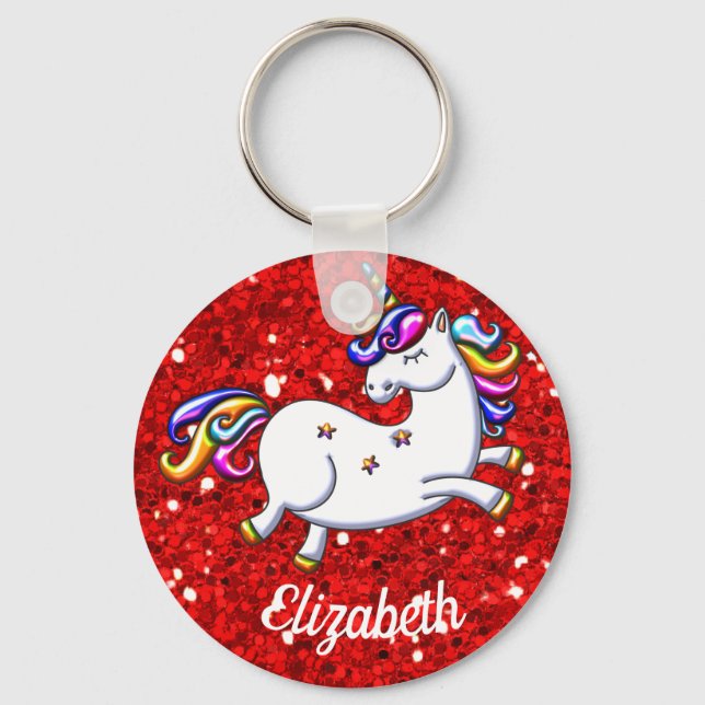 Red Glitter Unicorn Key Ring (Front)