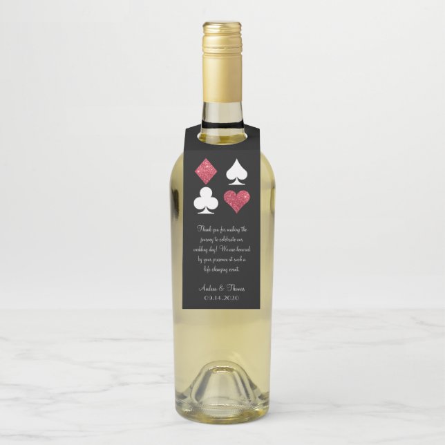 Red Glitter Vegas Wedding Welcome Bottle Tag (On Bottle)