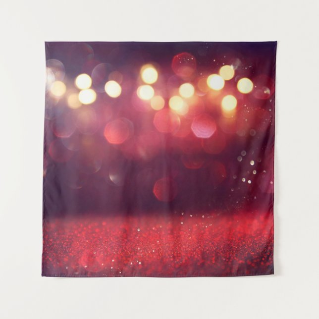 Red glitter vintage lights background. defocusedba tapestry (Front)