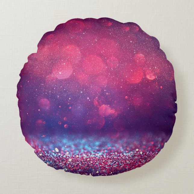 Red glitter vintage lights background. round cushion (Front)