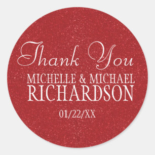 Red Glitter Wedding Favour Classic Round Sticker