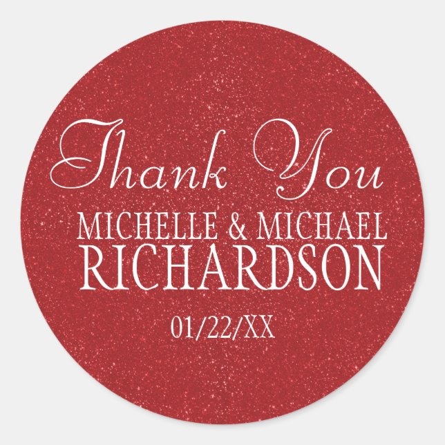 Red Glitter Wedding Favour Classic Round Sticker (Front)
