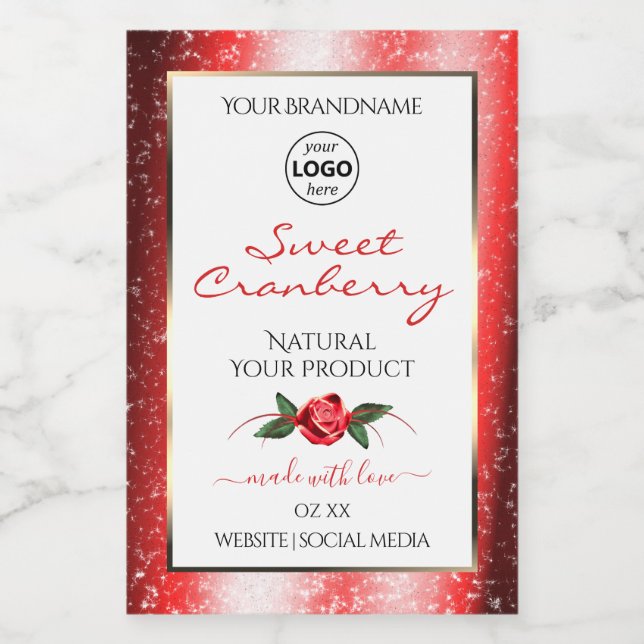 Red Glitter White Product Labels Rose Flower Logo (Single Label)