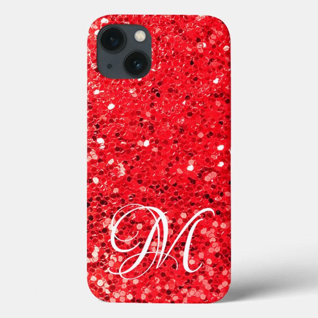 Red Glitter with Monogram Case-Mate iPhone Case (Back)