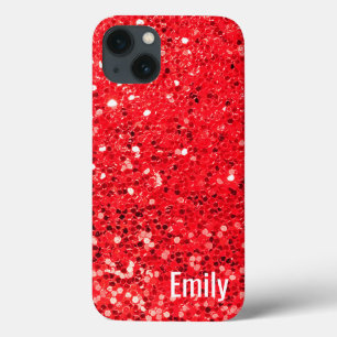 Red Glitter with Name iPhone 13 Case
