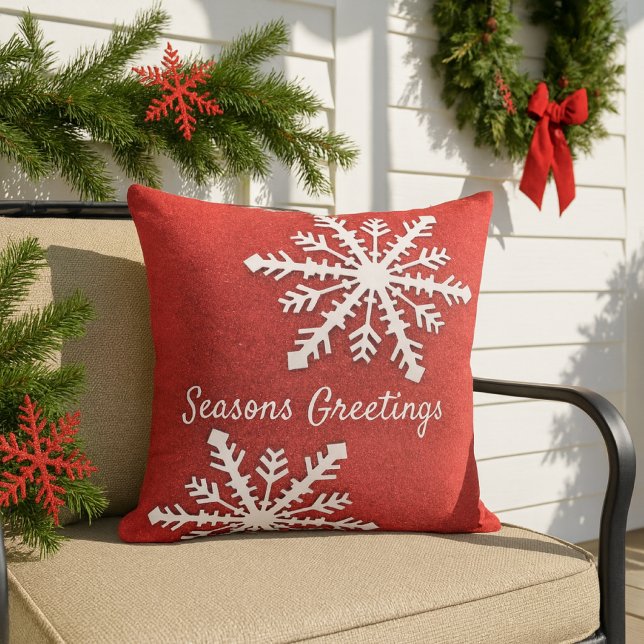 Red Glitter With White Snowflake Christmas Holiday Cushion (Creator Uploaded)