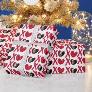 Red Glitter XOXO Photo Valentine's Day Wrapping Paper