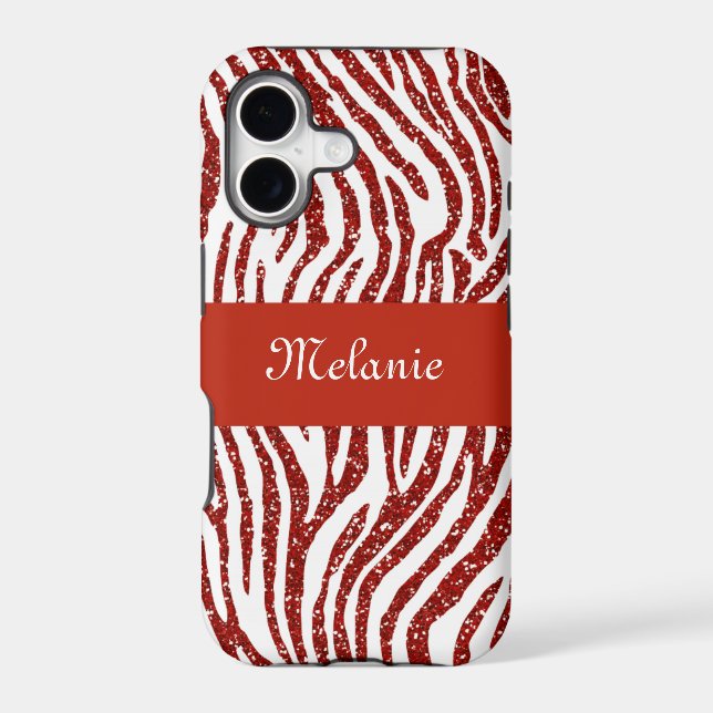 Red Glitter Zebra Monogram iPhone (Back)