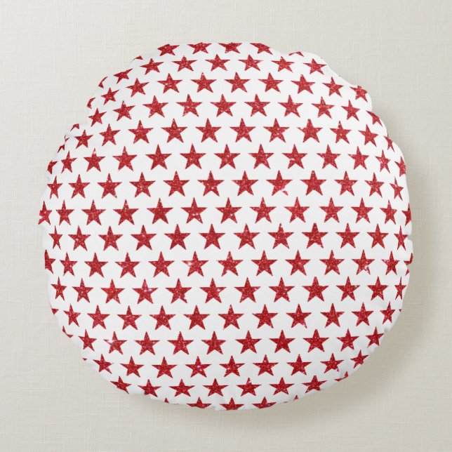Red glitters stars  round cushion (Front)