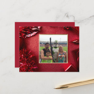 Red Glittery Decorations Photo Holiday Postcard