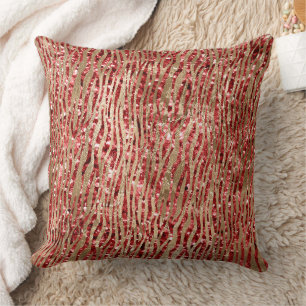 Red Glitz Gold Glam Zebra Print Cushion