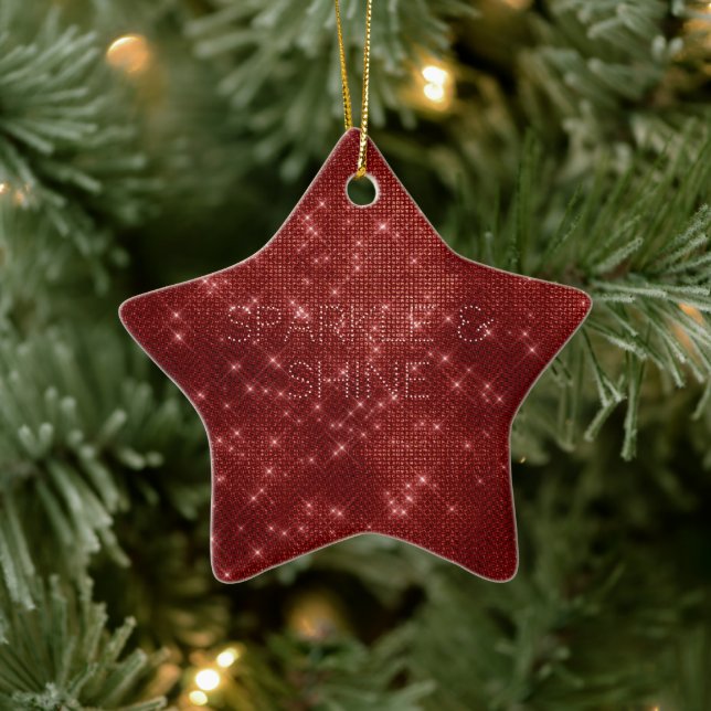 Red Glitzy Chic Glam Sparkle Ceramic Ornament (Tree)