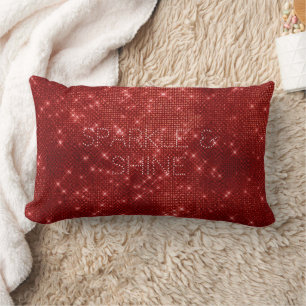Red Glitzy Chic Glam Sparkle Lumbar Cushion