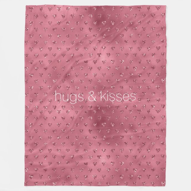 Red Glitzy Glitter Hearts Fleece Blanket (Front)