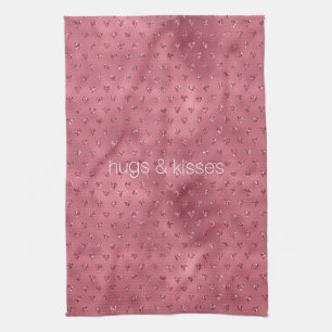 Red Glitzy Glitter Hearts Tea Towel