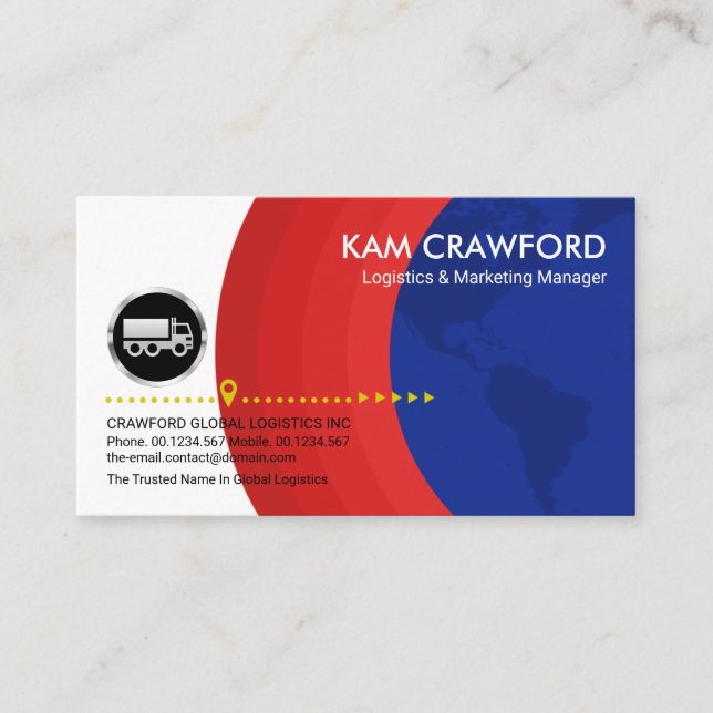 Red Globe Layers Silver Truck Logistics Driver Business Card (Front)