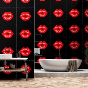 Red Glossy Lips Custom Colour Black Wallpaper