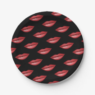 Red Glossy Lips Kiss Beauty Makeup Birthday Party Paper Plate