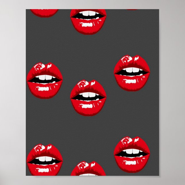Red glossy lips on gray poster (Front)