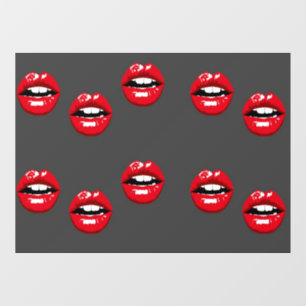 Red glossy lips on grey
