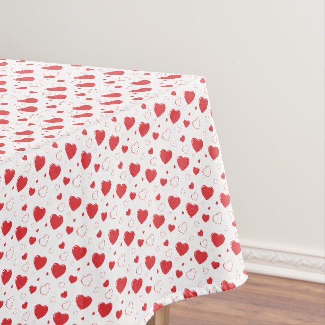 Red glossy passion hearts, cute romantic pattern tablecloth