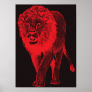 Red Glow Lion Poster